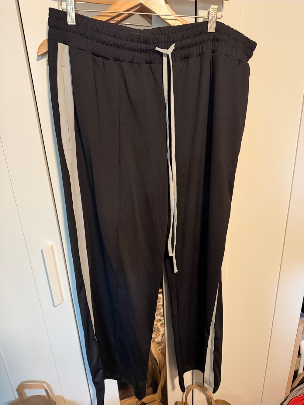 Anthropologie Black Track Pants with Gray Side Stripes